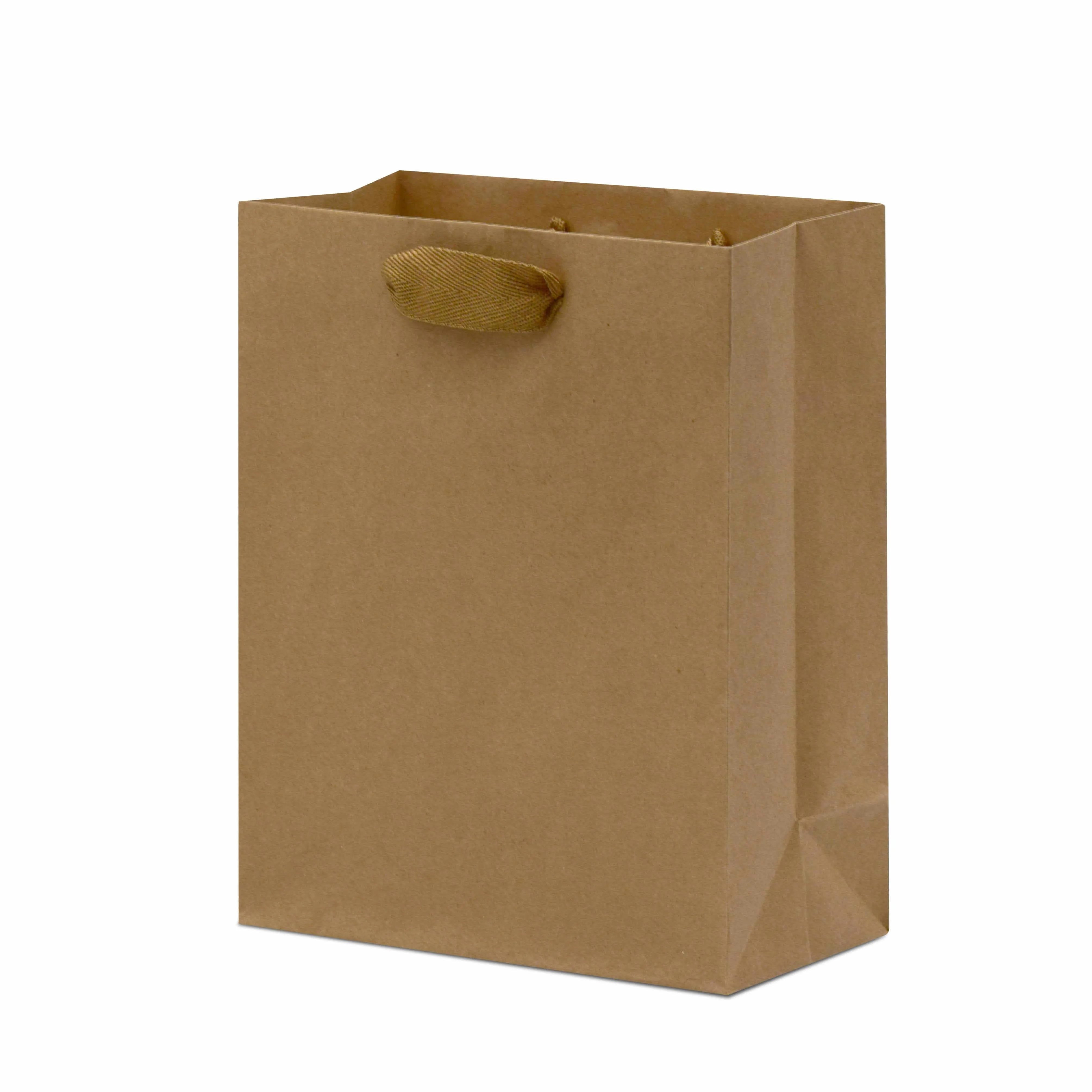 8x4x10 Small Brown Paper Bags with Ribbon Handles