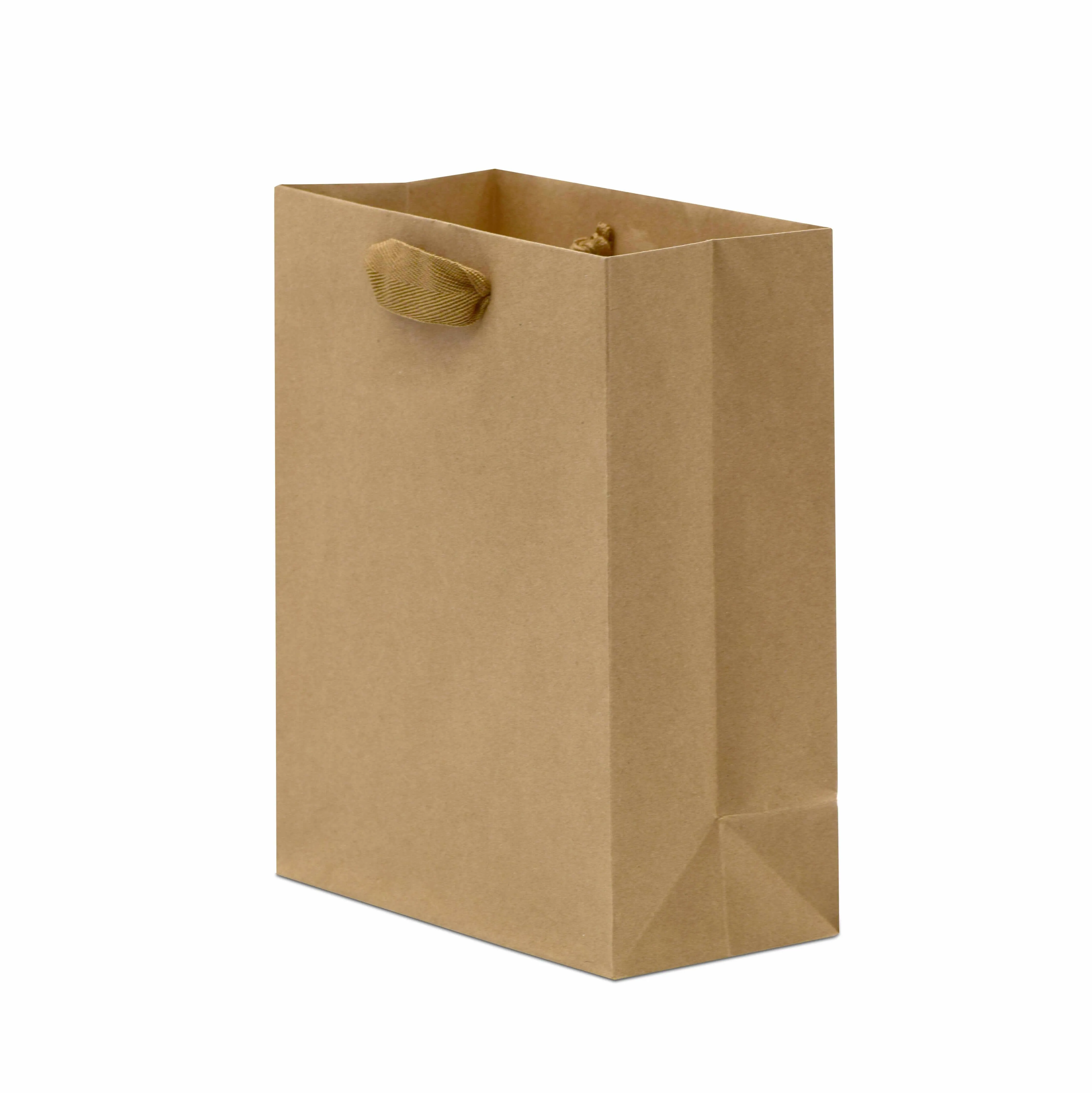 8x4x10 Small Brown Paper Bags with Ribbon Handles