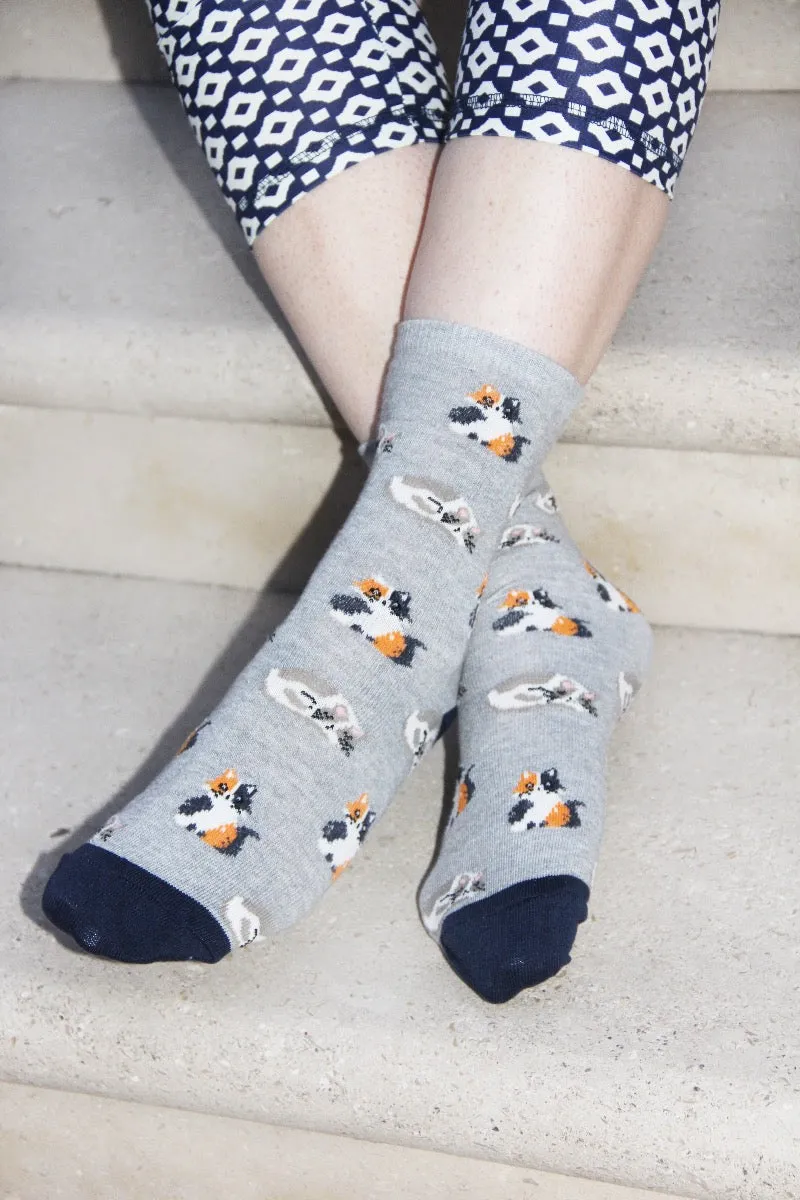 All Over Cats Print Grey Women's Socks