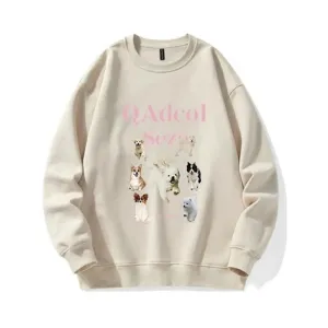 Apricot Casual Lovely Printing Women Hoodies Classic O-neck Street Winter Fashion Solid Color Chic Loose Female Hoodies