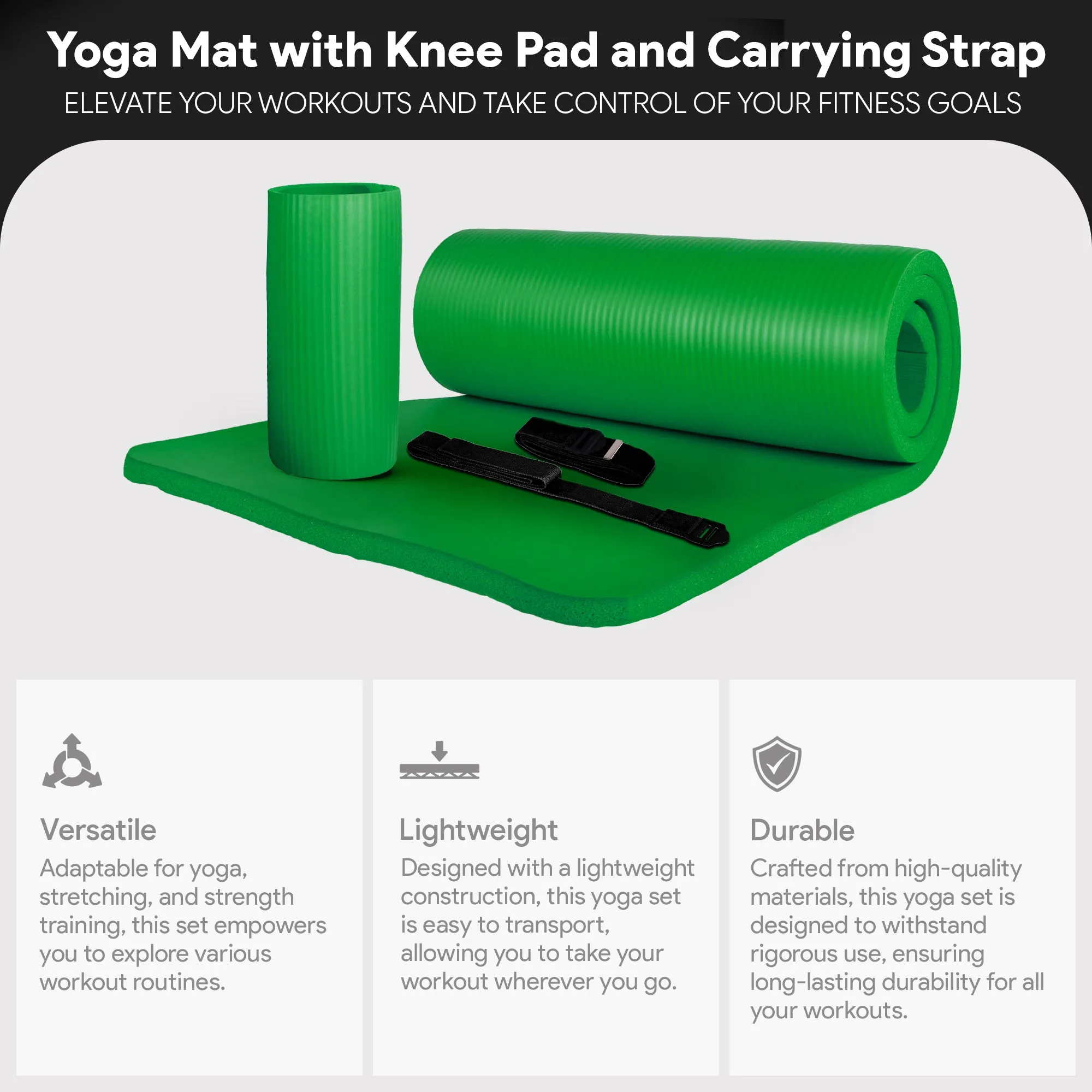 BalanceFrom Fitness 1" Extra Thick Yoga Mat w/Knee Pad and Carrying Strap, Green