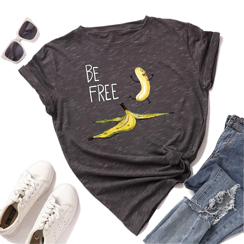 Be Free Banana Cartoon Image T Shirt