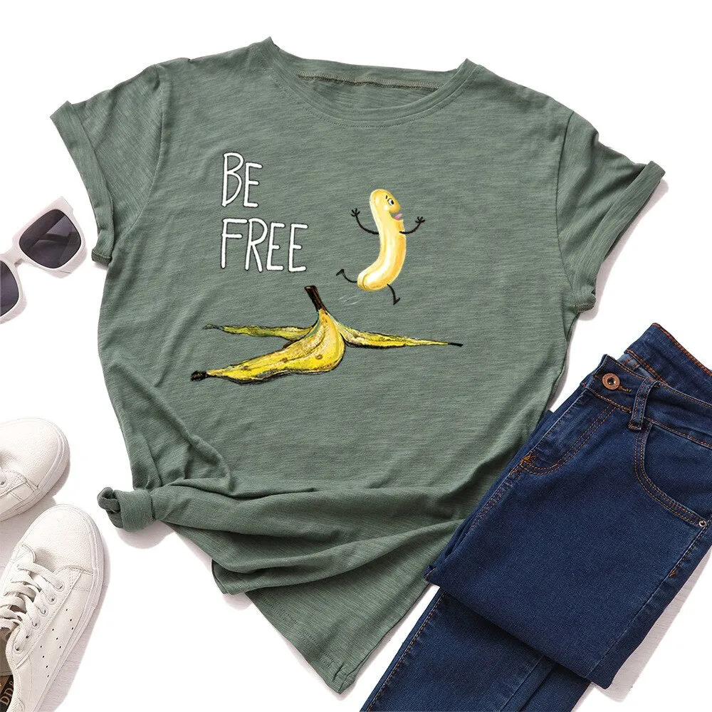 Be Free Banana Cartoon Image T Shirt