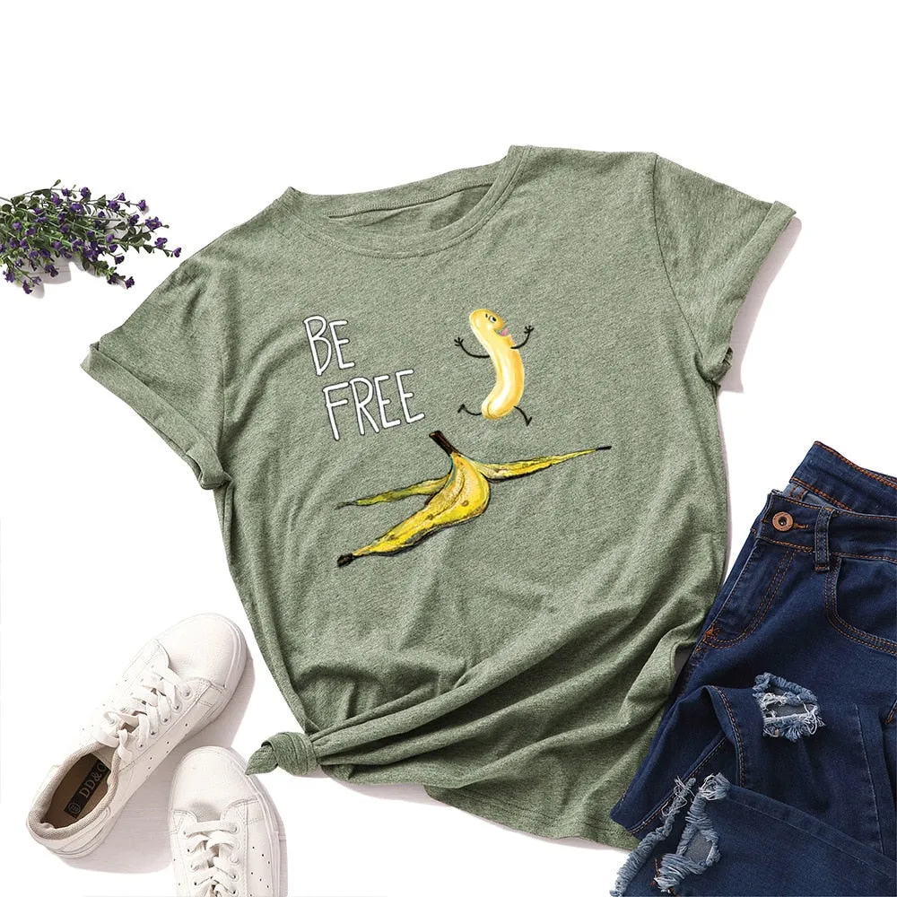 Be Free Banana Cartoon Image T Shirt