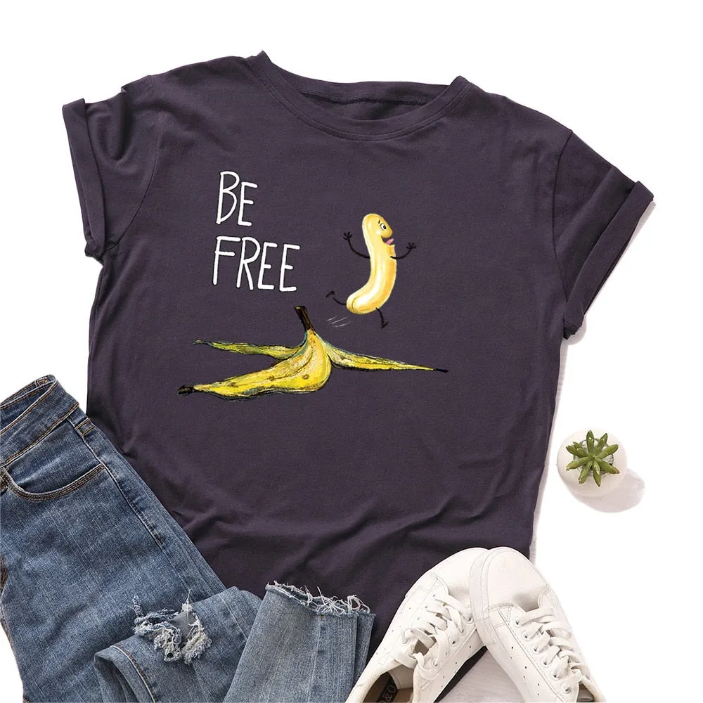 Be Free Banana Cartoon Image T Shirt