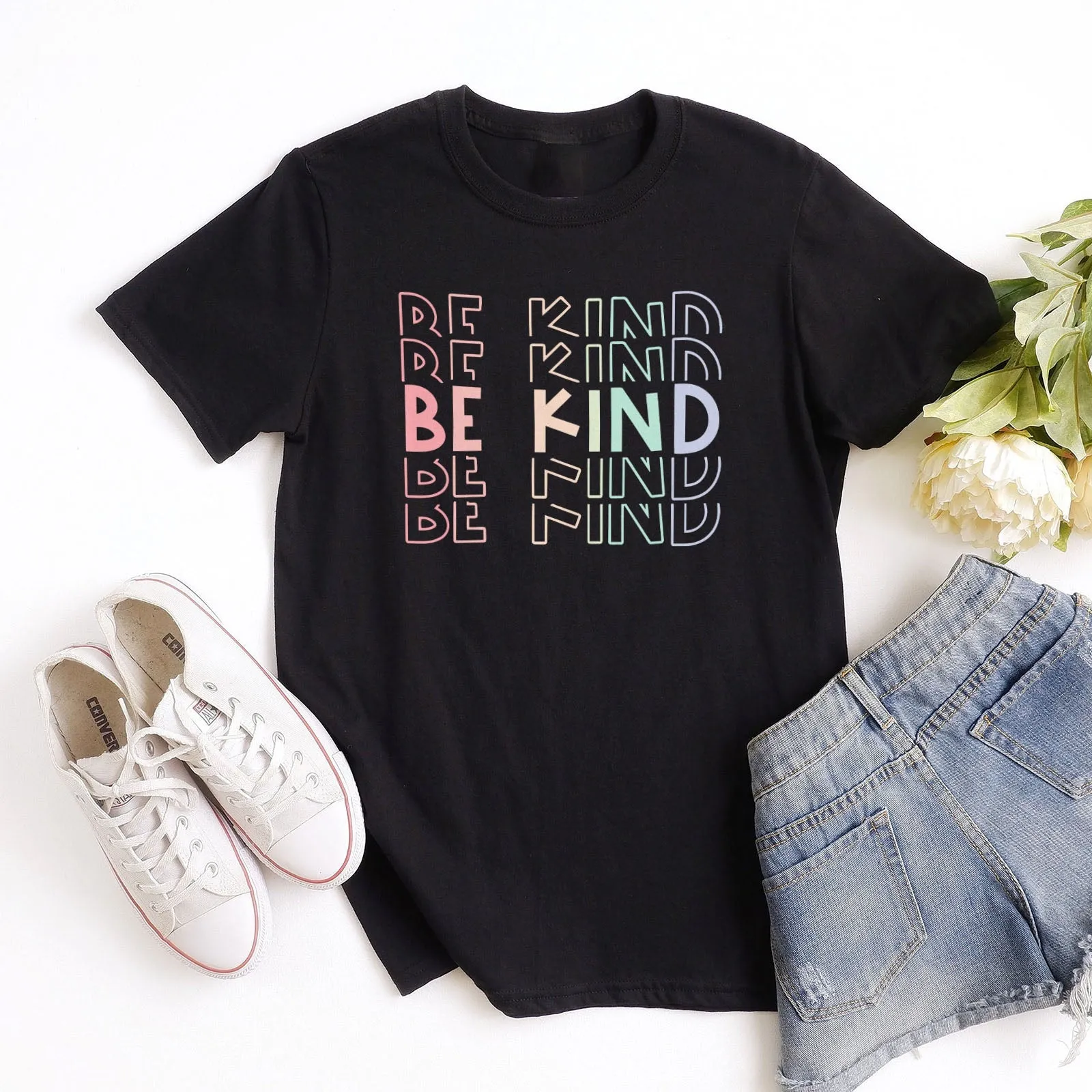 Be Kind Rainbow Tee Shirts For Women - Christian Shirts for Women - Religious Tee Shirts