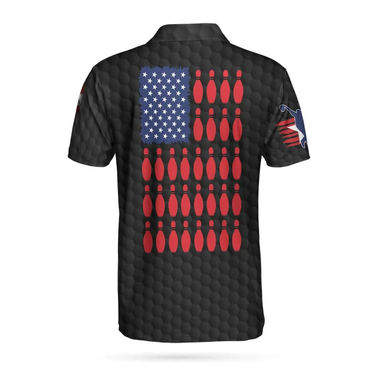 Black American Flag Bowling Polo Shirt, Cool Usa Flag Bowling Shirt For Men, Bowling Shirt Uniform