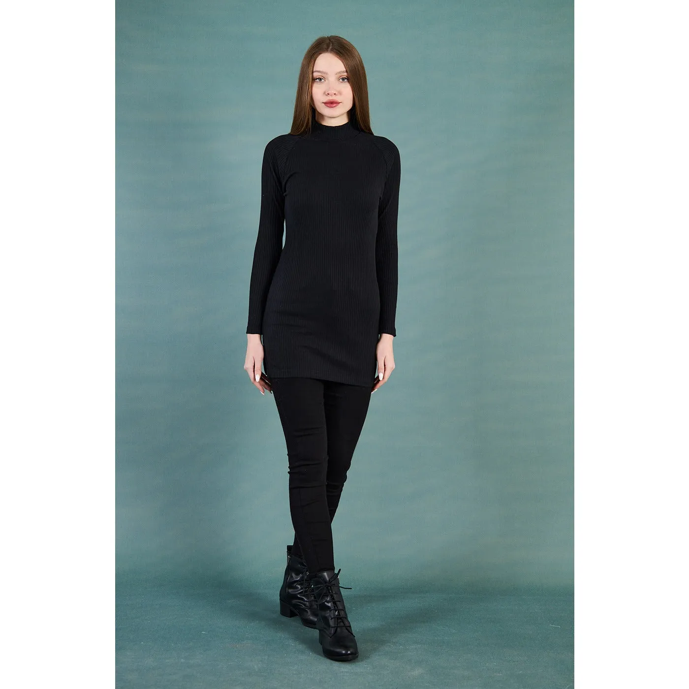 Black Ribbed Long Sweatshirt