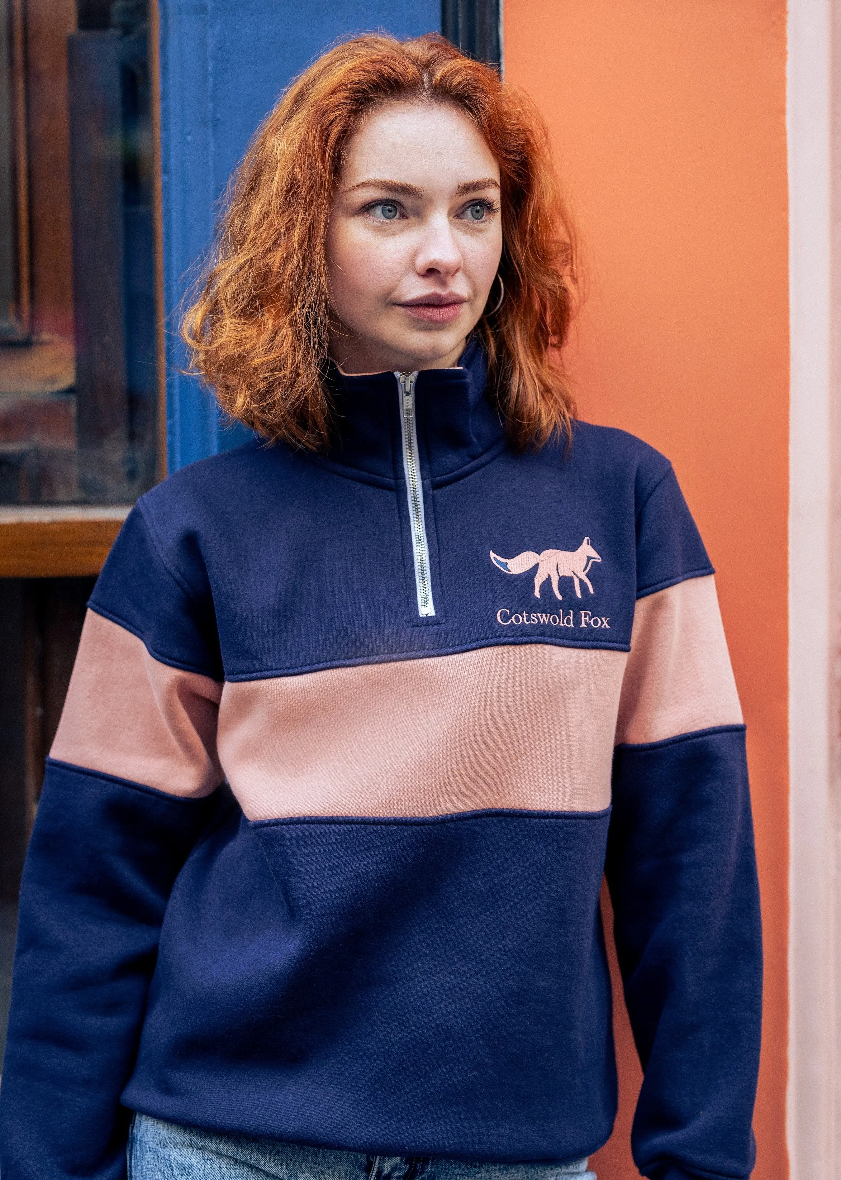 Burford Quarter Zip | Pink & Navy