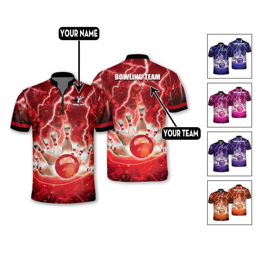 Custom Bowling Shirts Men Women Funny Multi Color Thunder Polo Shirt, Idea Gift for Bowling Players