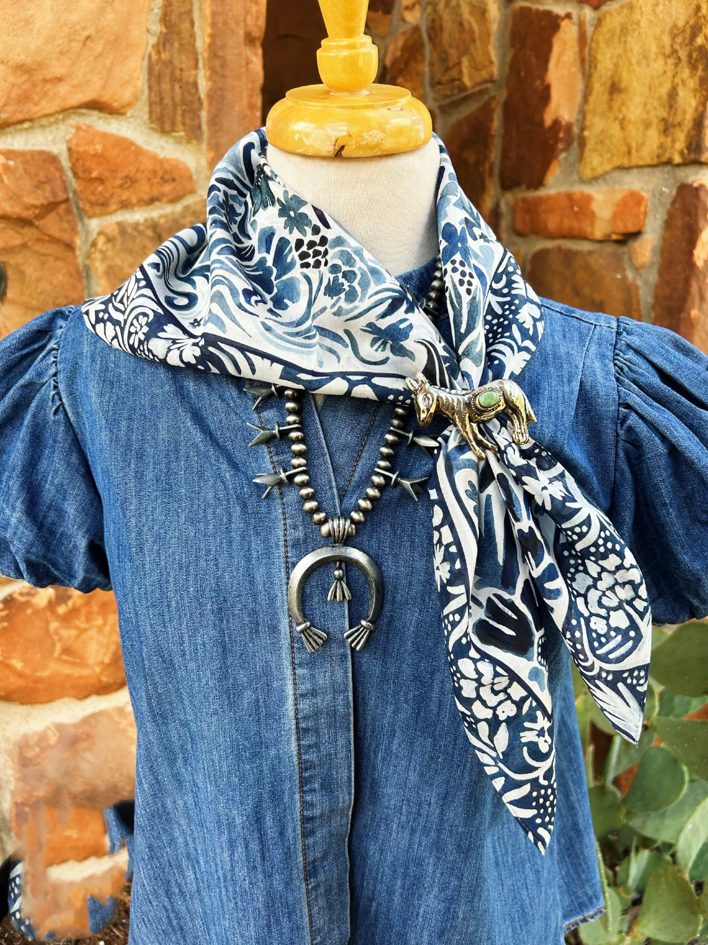 Denim Flowers XOXO Scarf