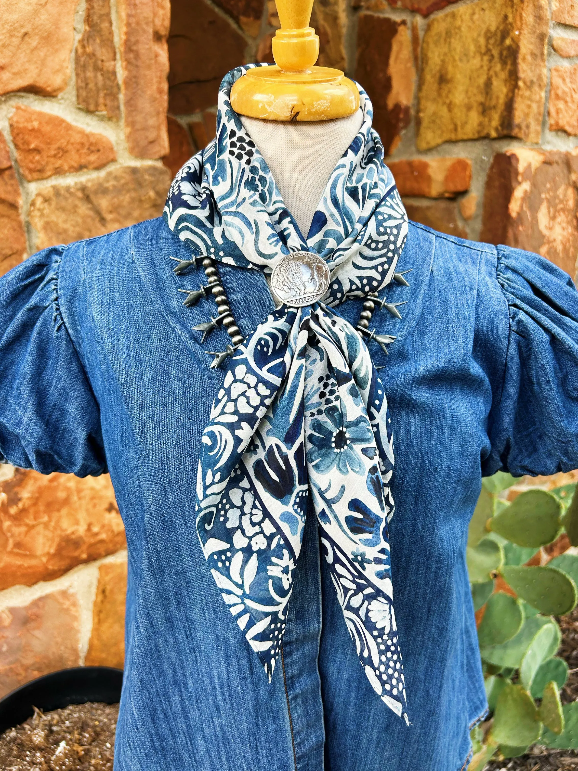 Denim Flowers XOXO Scarf