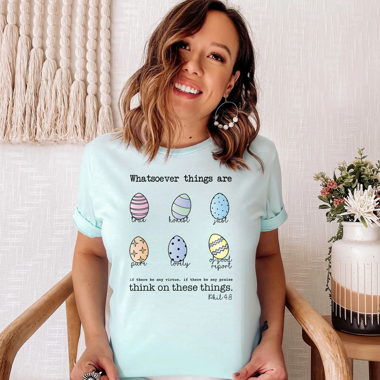 Easter Eggs Bible Verses Tee Shirts For Women - Christian Easter T Shirts