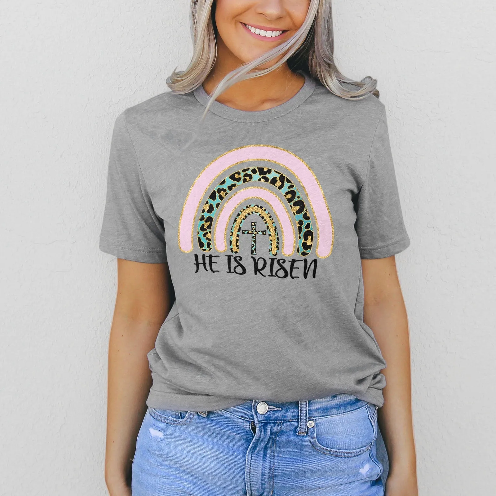 Easter Sparkle Rainbow Tee Shirts For Women - Christian Easter T Shirts