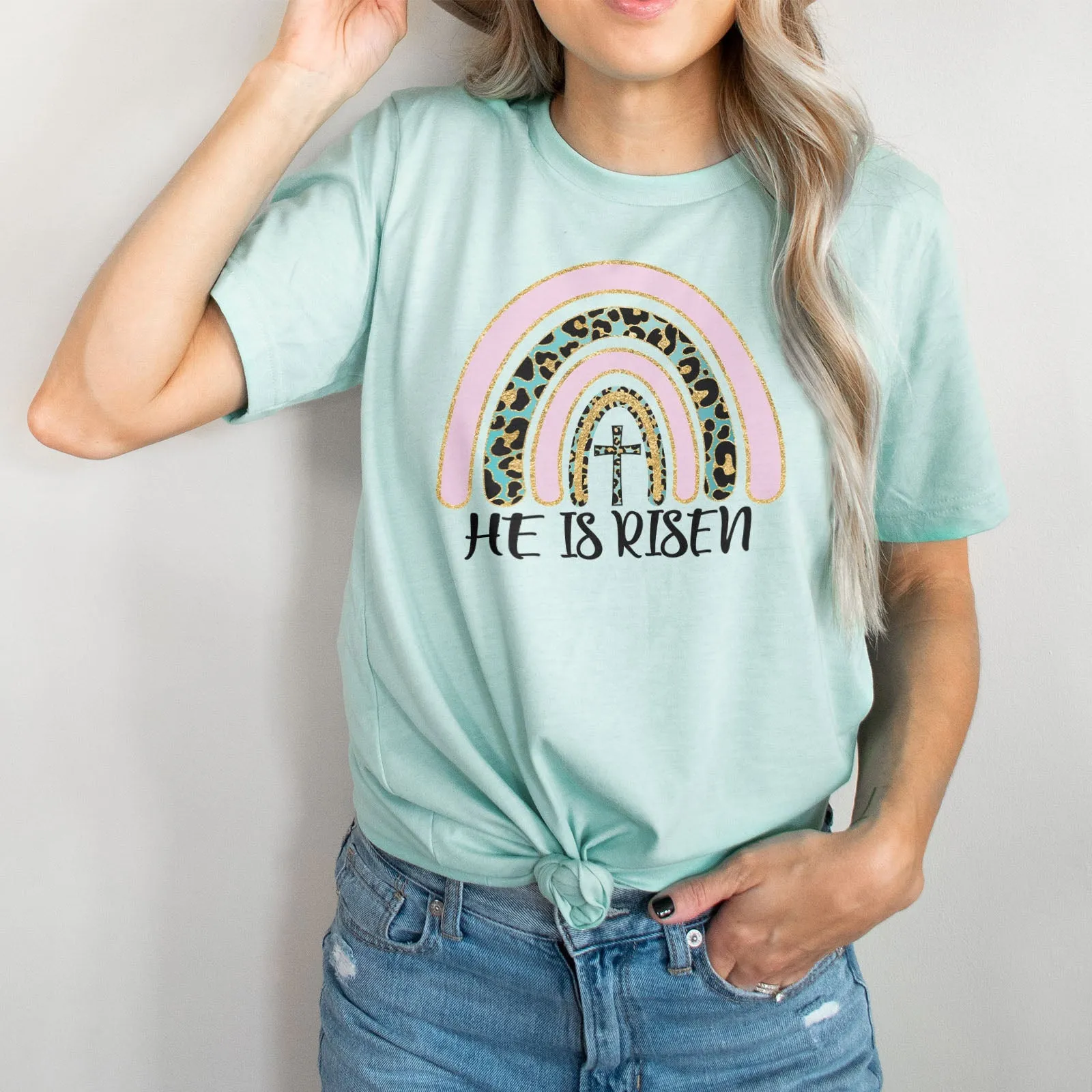 Easter Sparkle Rainbow Tee Shirts For Women - Christian Easter T Shirts