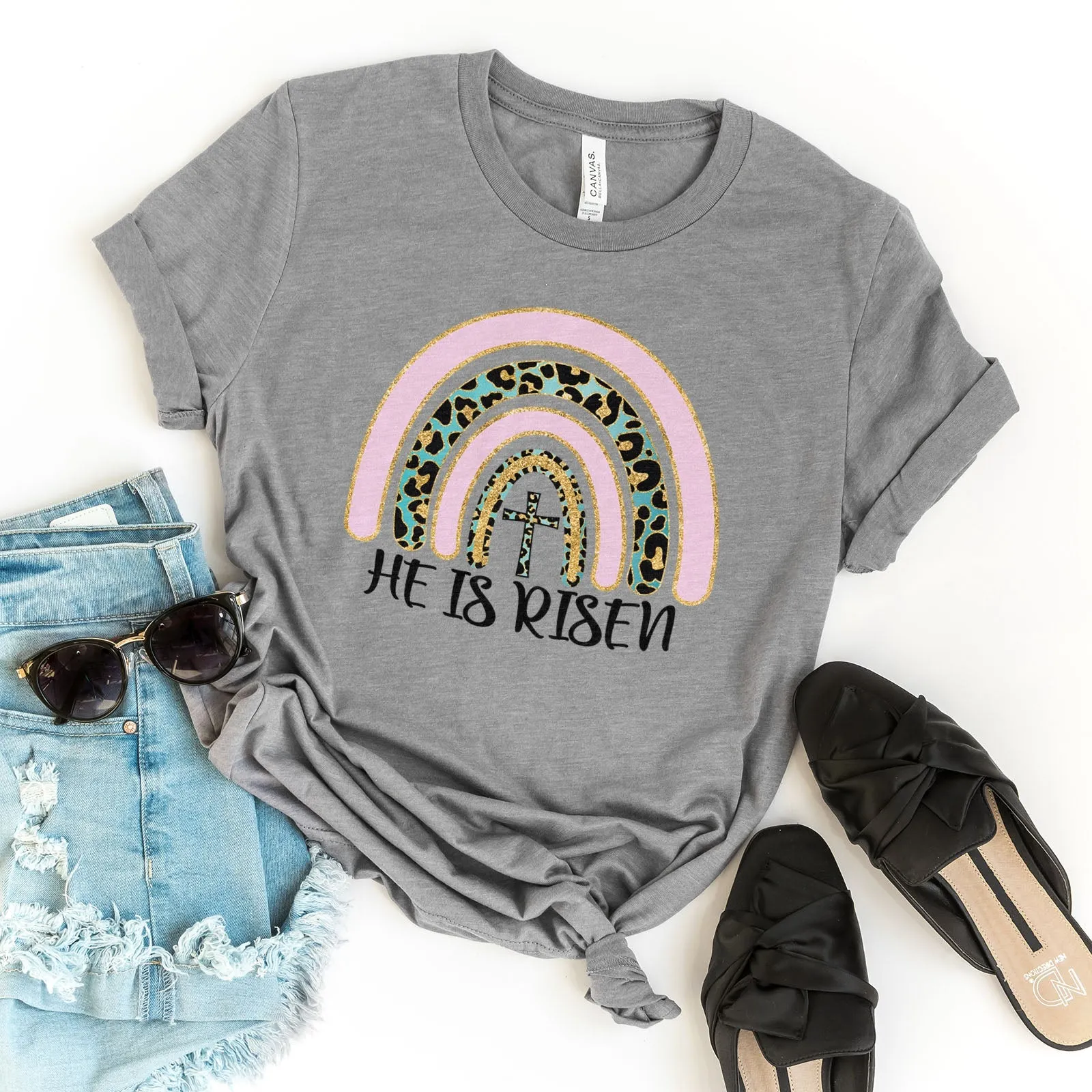 Easter Sparkle Rainbow Tee Shirts For Women - Christian Easter T Shirts