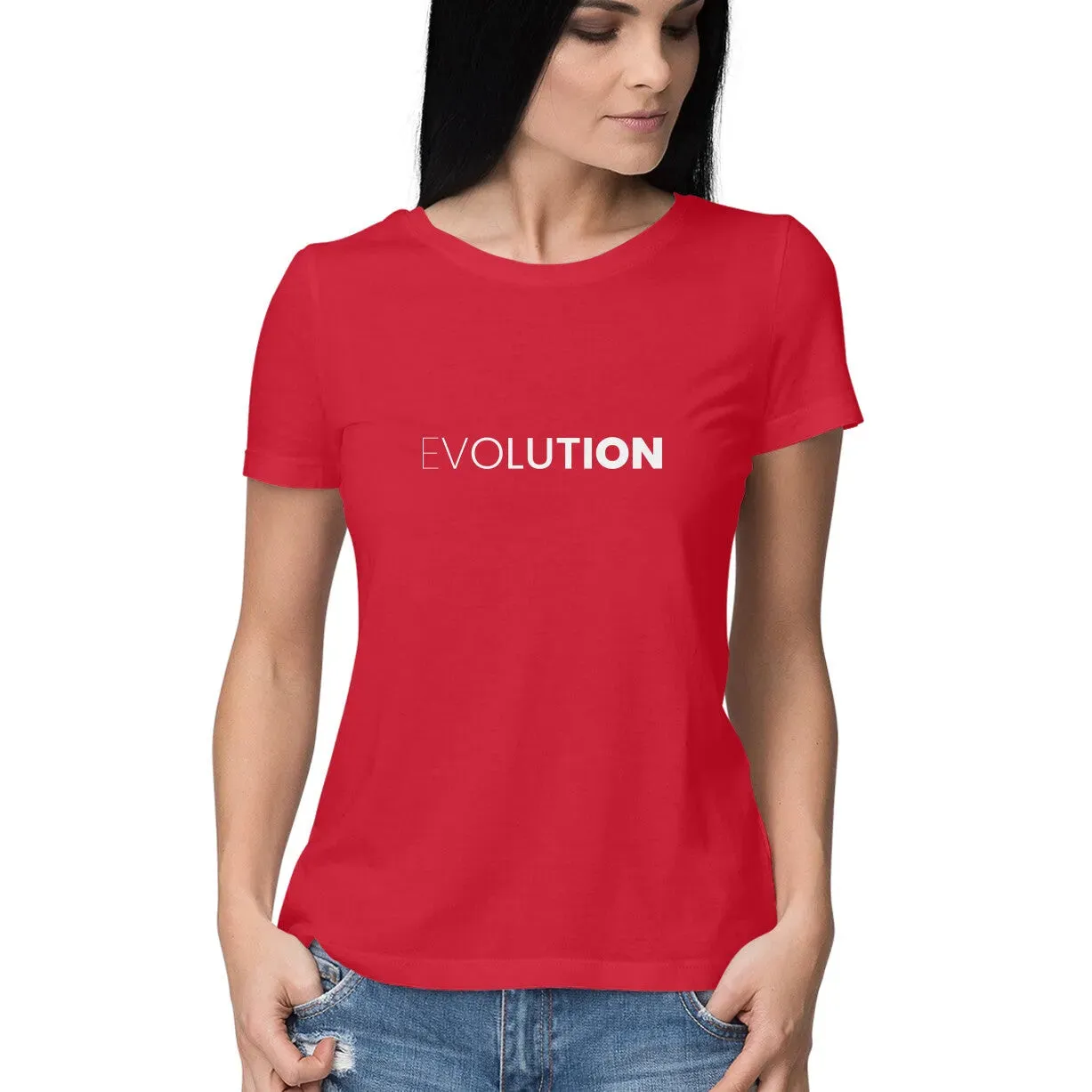 Evolution Typography Half Sleeves Cotton T-shirt for Women