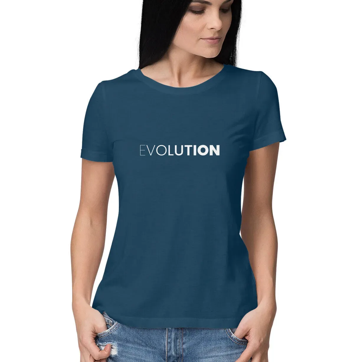 Evolution Typography Half Sleeves Cotton T-shirt for Women