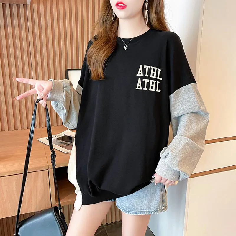 Fiber Pullover Thin Color Blocking Patchwork Sweatshirt