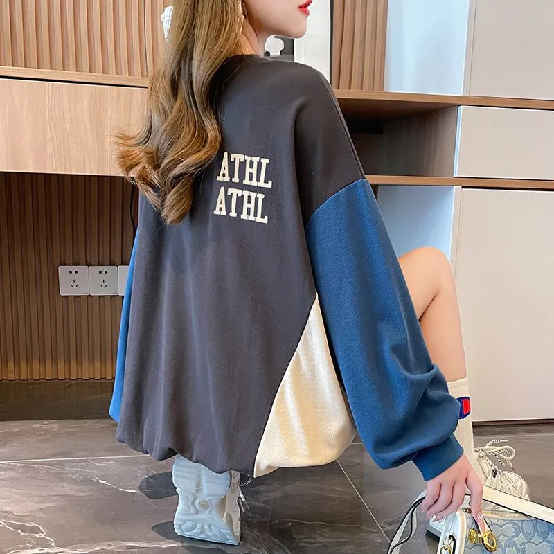 Fiber Pullover Thin Color Blocking Patchwork Sweatshirt