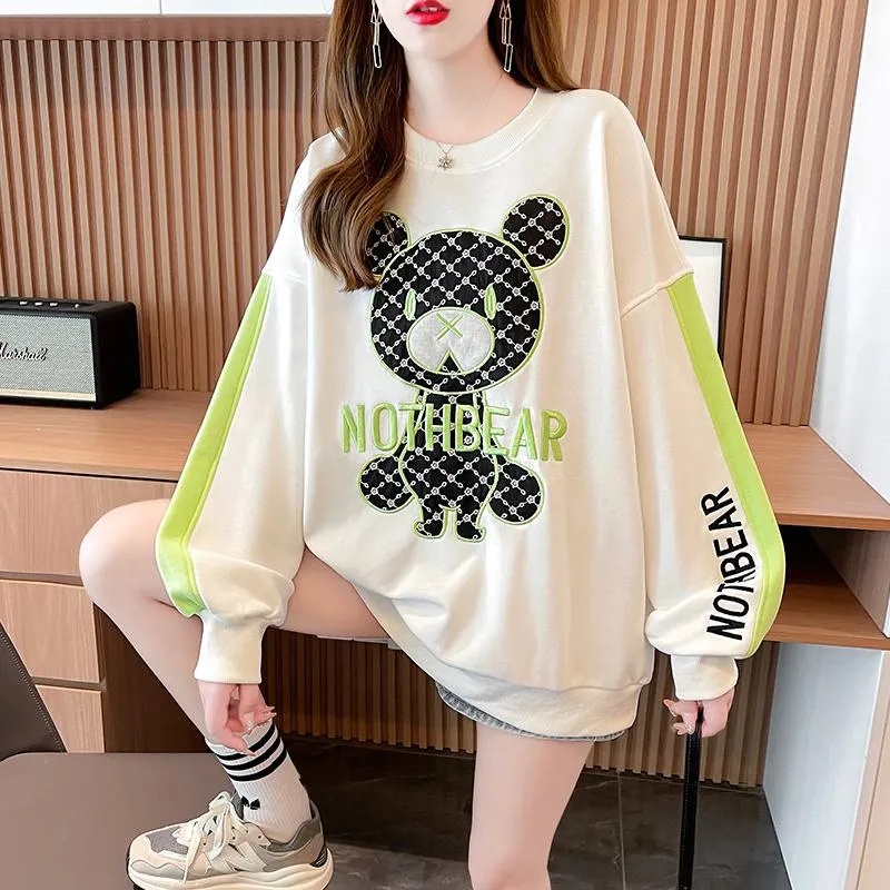 Fiber Thin Twill Color Blocking Patchwork Round Neck Embroidery Sweatshirt