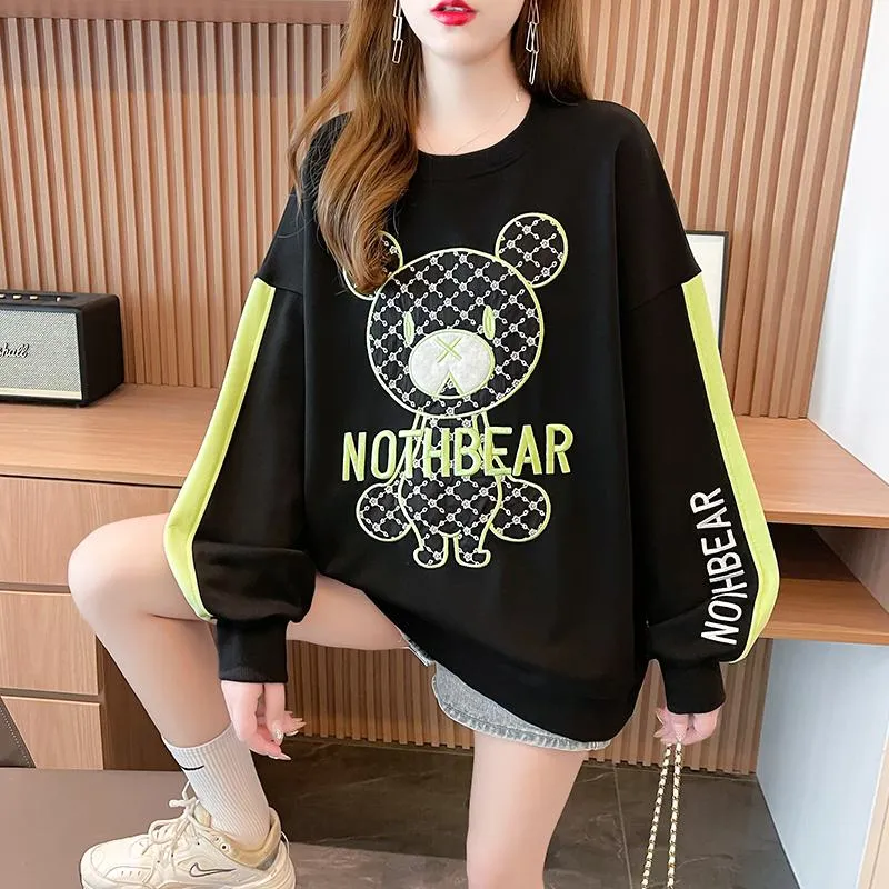 Fiber Thin Twill Color Blocking Patchwork Round Neck Embroidery Sweatshirt