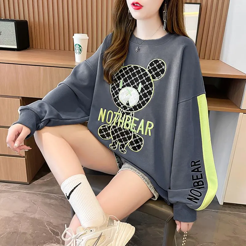 Fiber Thin Twill Color Blocking Patchwork Round Neck Embroidery Sweatshirt