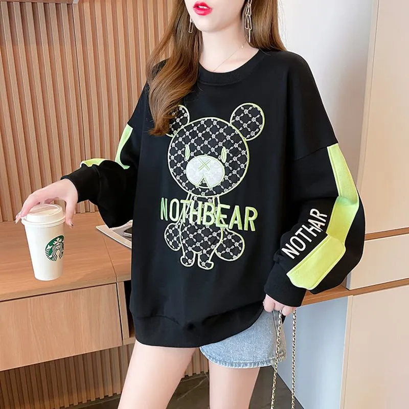 Fiber Thin Twill Color Blocking Patchwork Round Neck Embroidery Sweatshirt