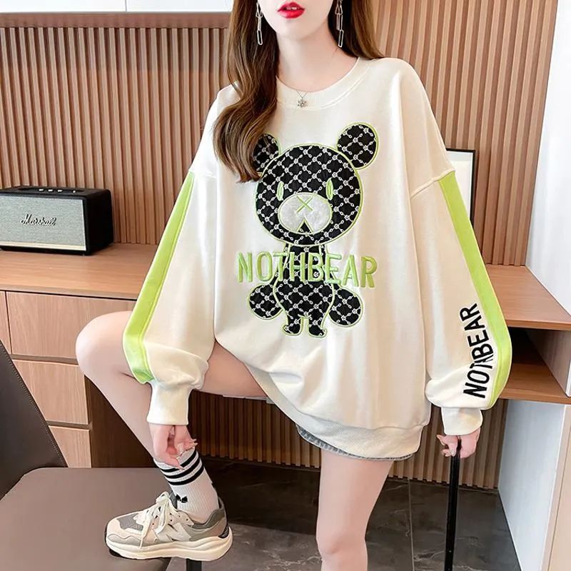 Fiber Thin Twill Color Blocking Patchwork Round Neck Embroidery Sweatshirt