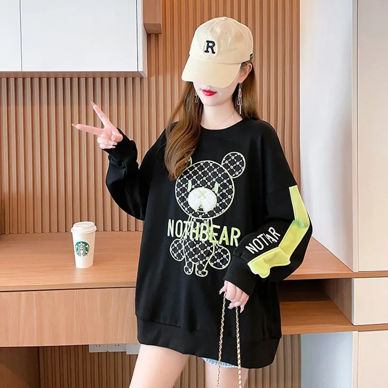 Fiber Thin Twill Color Blocking Patchwork Round Neck Embroidery Sweatshirt