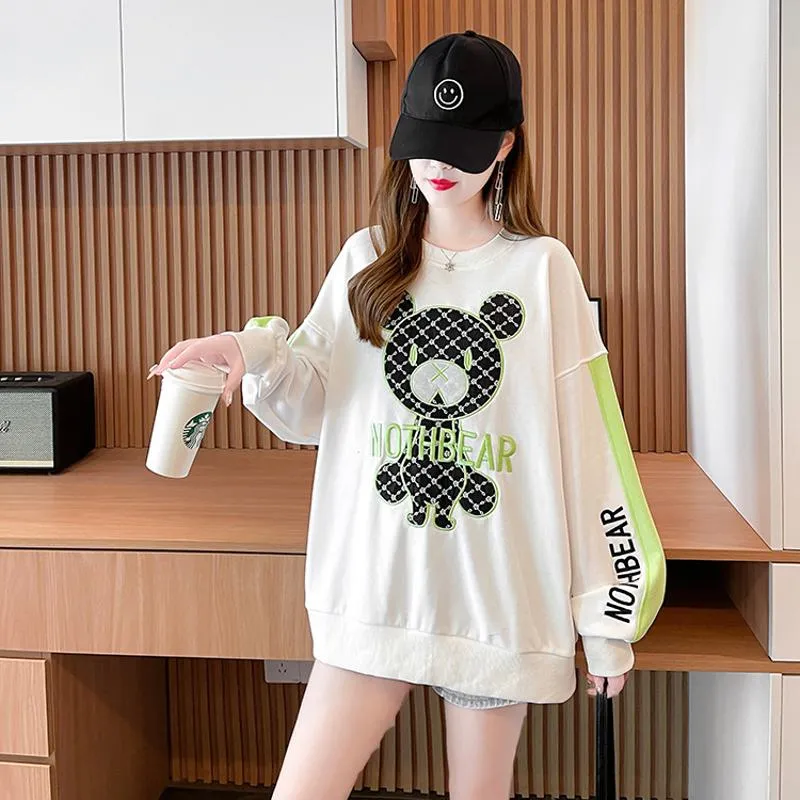 Fiber Thin Twill Color Blocking Patchwork Round Neck Embroidery Sweatshirt