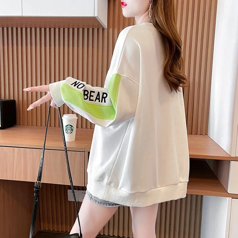 Fiber Thin Twill Color Blocking Patchwork Round Neck Embroidery Sweatshirt