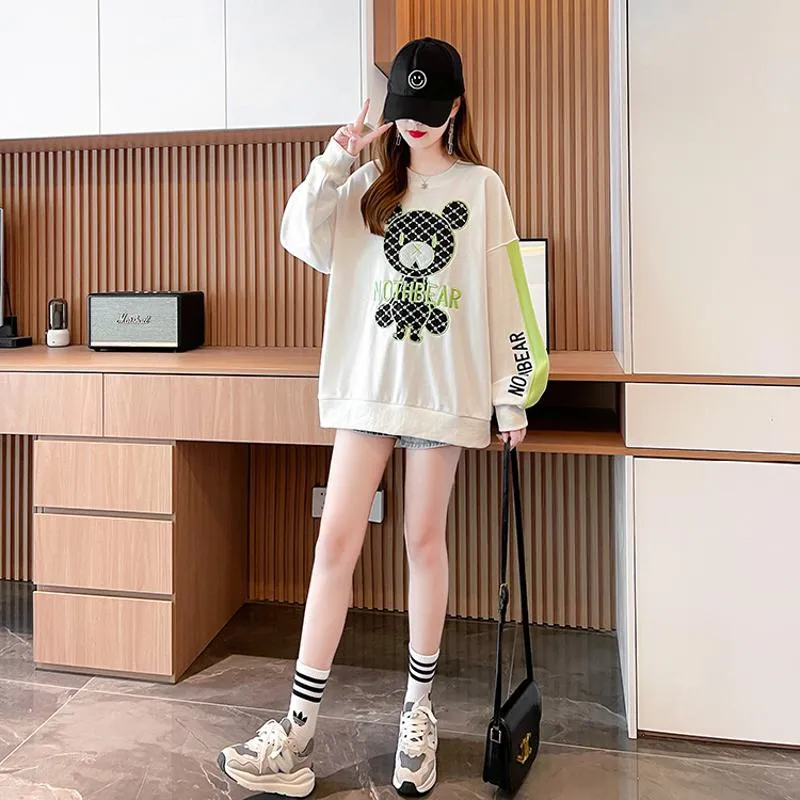 Fiber Thin Twill Color Blocking Patchwork Round Neck Embroidery Sweatshirt