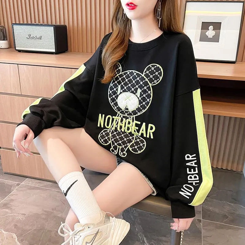 Fiber Thin Twill Color Blocking Patchwork Round Neck Embroidery Sweatshirt