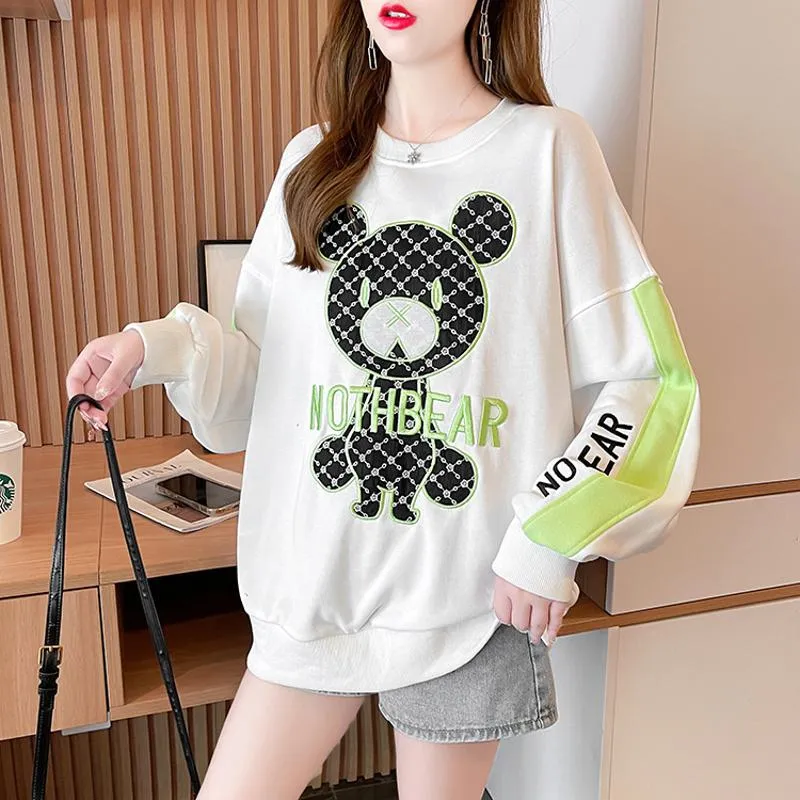 Fiber Thin Twill Color Blocking Patchwork Round Neck Embroidery Sweatshirt