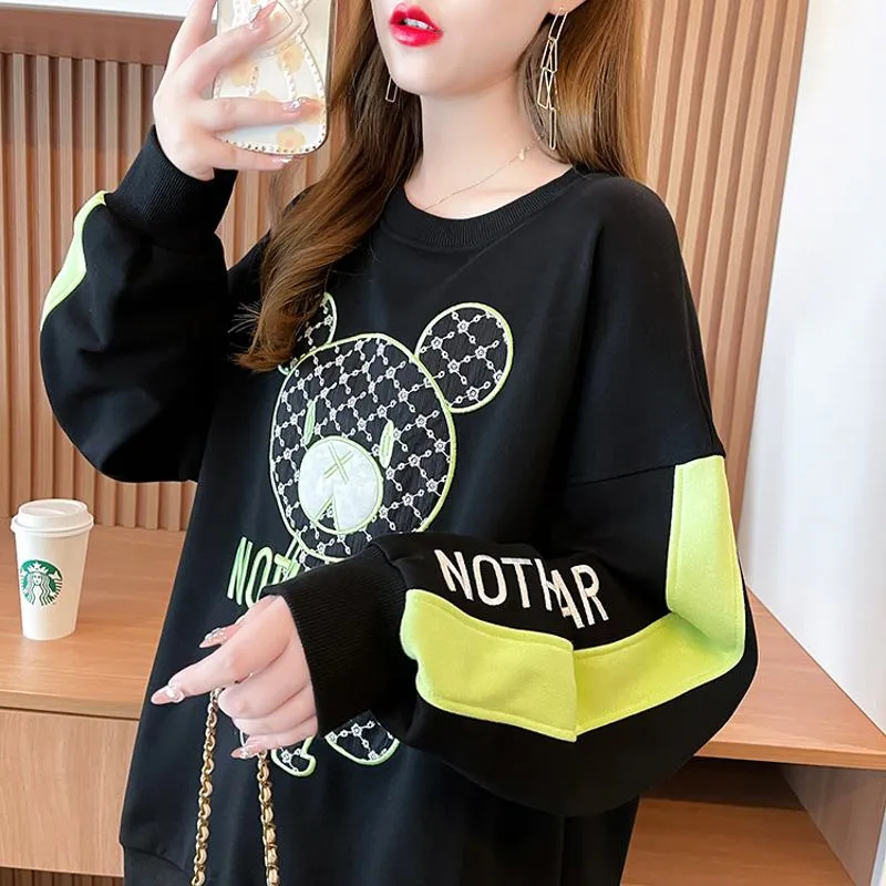 Fiber Thin Twill Color Blocking Patchwork Round Neck Embroidery Sweatshirt