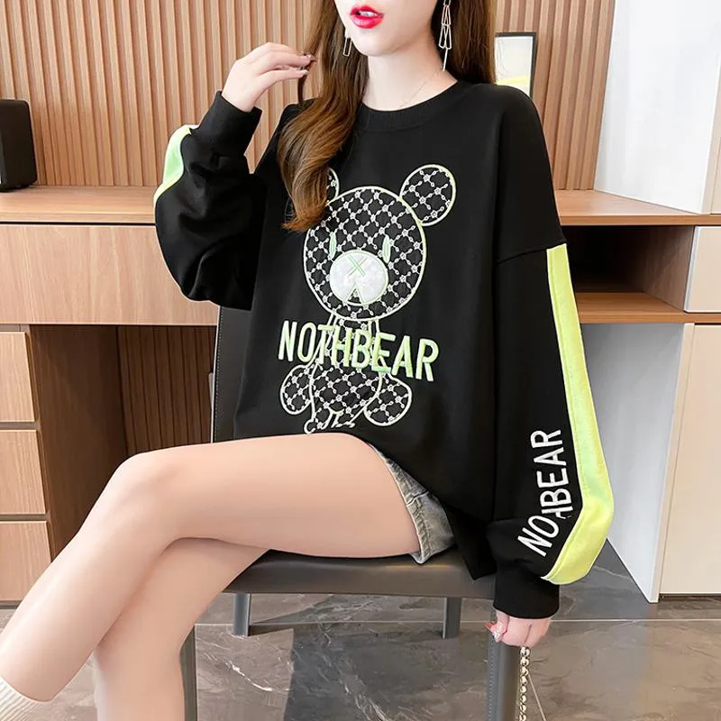 Fiber Thin Twill Color Blocking Patchwork Round Neck Embroidery Sweatshirt