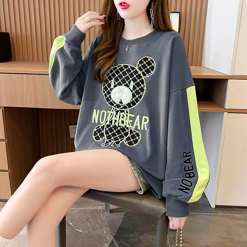 Fiber Thin Twill Color Blocking Patchwork Round Neck Embroidery Sweatshirt