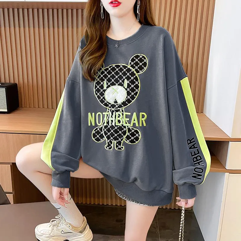 Fiber Thin Twill Color Blocking Patchwork Round Neck Embroidery Sweatshirt