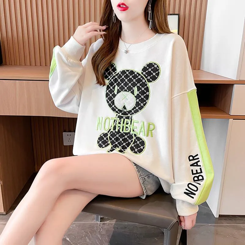 Fiber Thin Twill Color Blocking Patchwork Round Neck Embroidery Sweatshirt