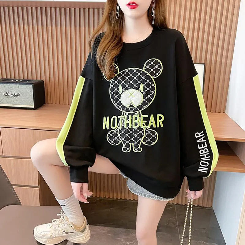 Fiber Thin Twill Color Blocking Patchwork Round Neck Embroidery Sweatshirt