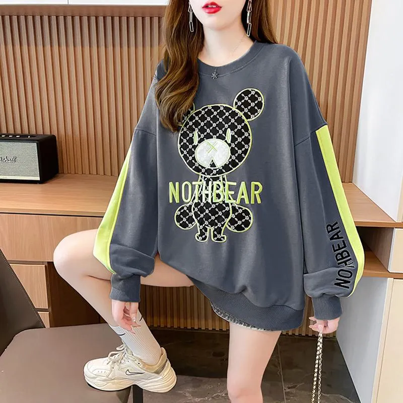 Fiber Thin Twill Color Blocking Patchwork Round Neck Embroidery Sweatshirt