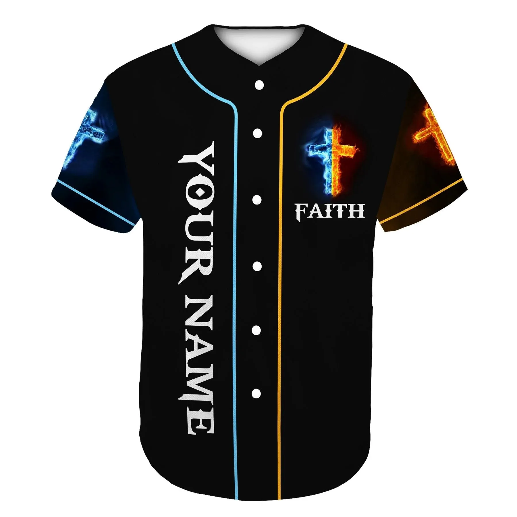 Flame Amen Cross Custom Baseball Jersey - Personalized Jesus Baseball Jersey For Men and Women