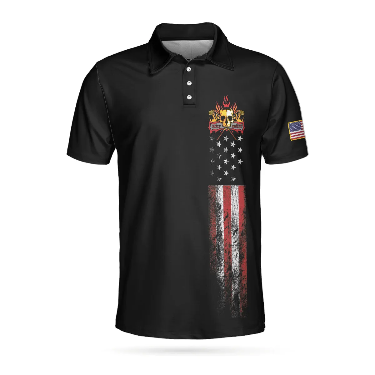 Golf Skull America Flag Short Sleeve Polo Shirt, Wet Paint Black Polo Shirt, Best Golf Shirt For Men Coolspod