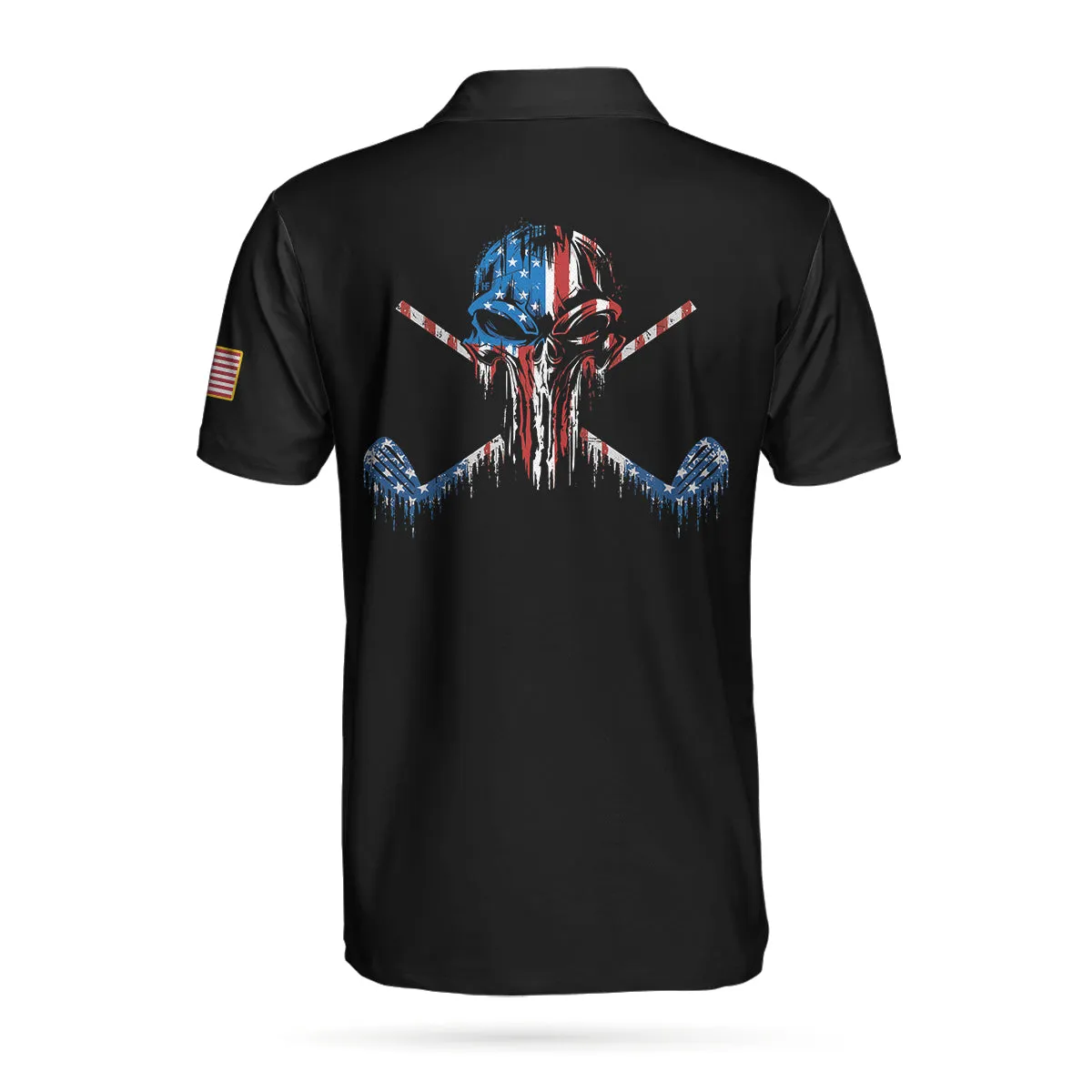 Golf Skull America Flag Short Sleeve Polo Shirt, Wet Paint Black Polo Shirt, Best Golf Shirt For Men Coolspod