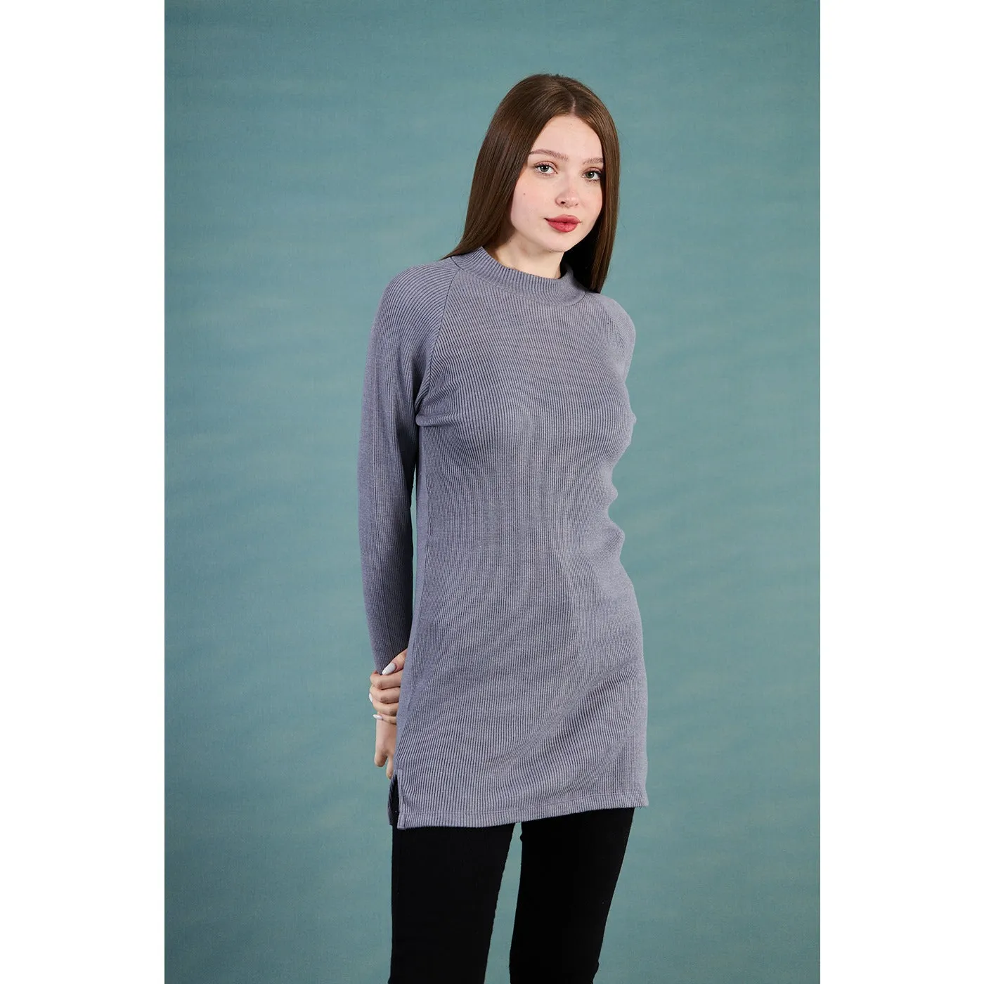 Grey Ribbed Long Sweatshirt