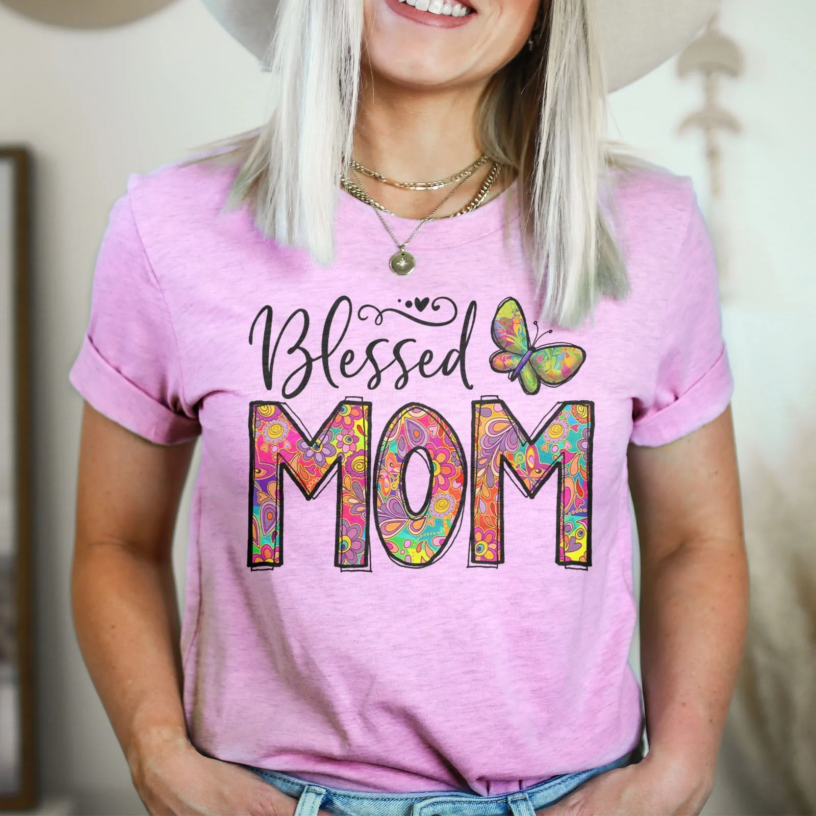 Groovy Blessed Mom Tee Shirts For Women - Christian Shirts for Women - Religious Tee Shirts