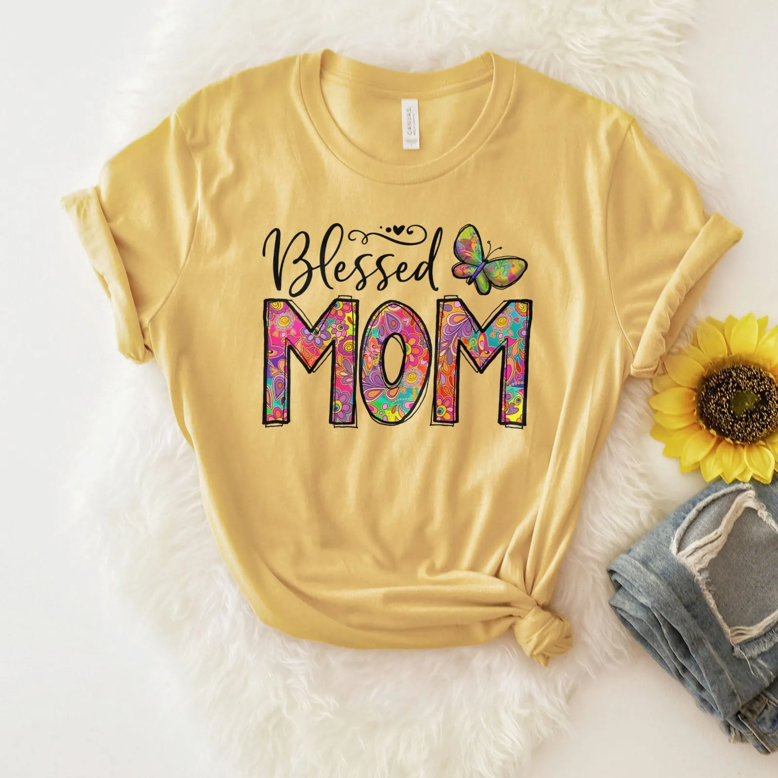 Groovy Blessed Mom Tee Shirts For Women - Christian Shirts for Women - Religious Tee Shirts