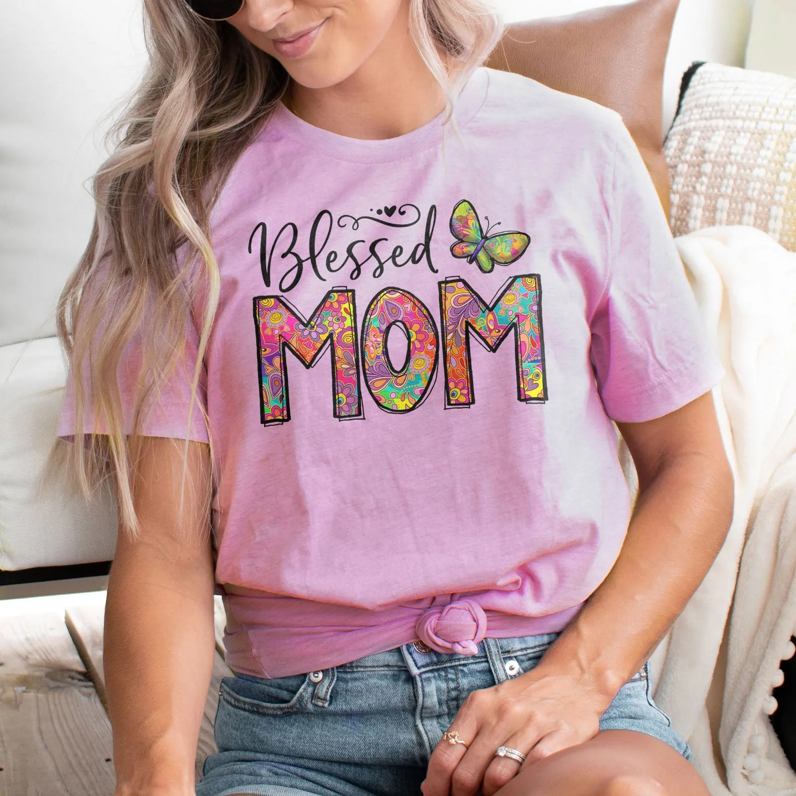 Groovy Blessed Mom Tee Shirts For Women - Christian Shirts for Women - Religious Tee Shirts