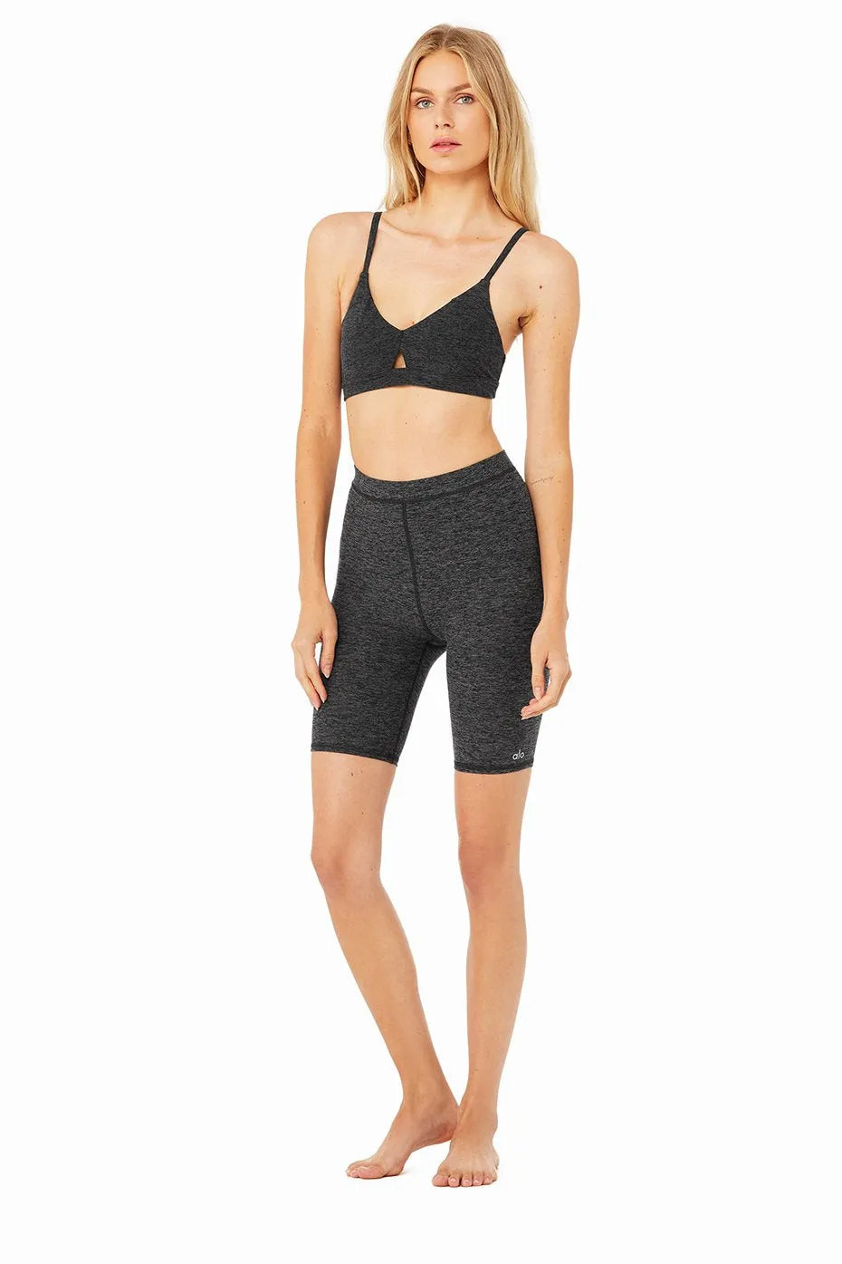 High-Waist Alosoft Flow Biker Short - Dark Heather Grey